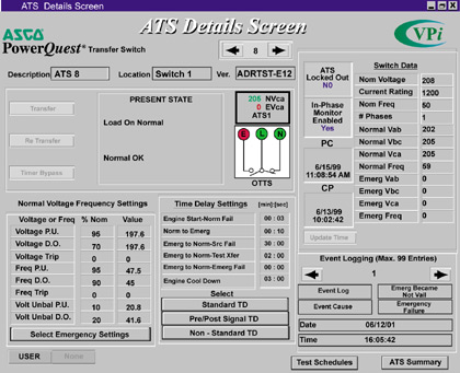 Transfer Switch Detail Screen