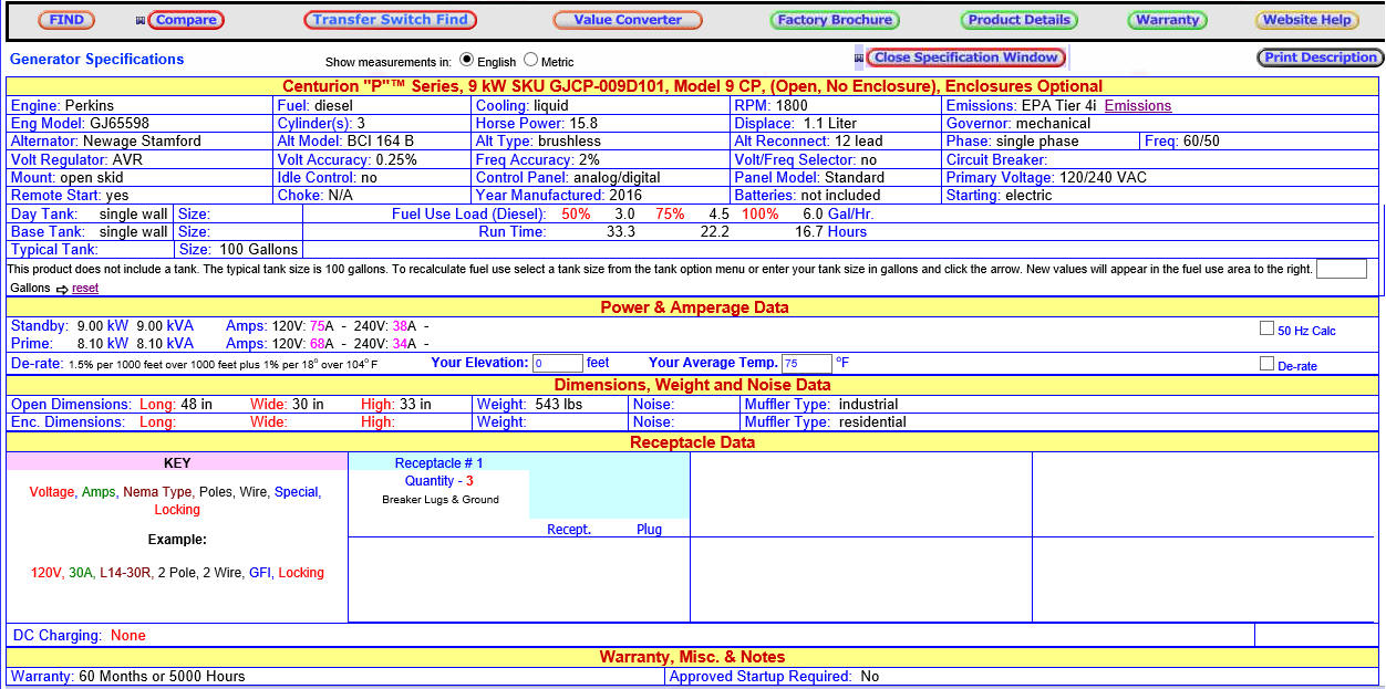 Caterpillar Generator Sizing Chart